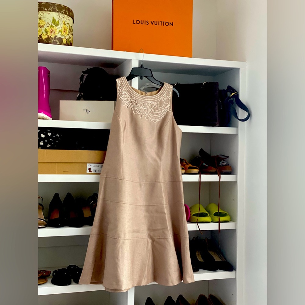 Beautiful tan dress with stitched design